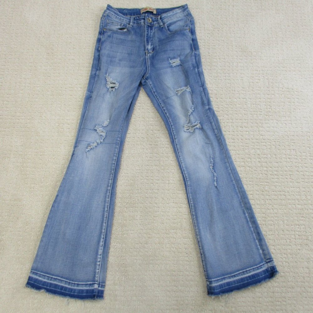 Elite Jeans Jeans Womens 9/10 Blue Distressed Unique Stone Washed